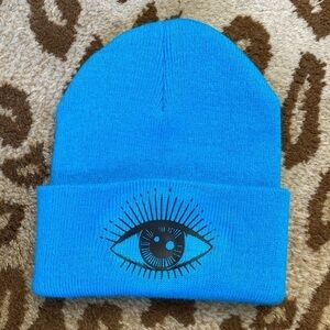 Port & Company Unisex Knit Cap. Soft stretchy warm eye/eyelash graphic blue/blk